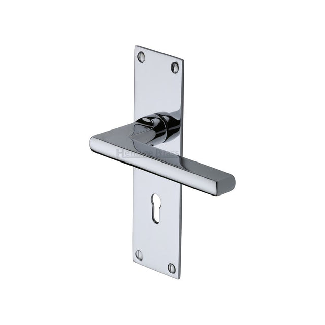This is an image of a Heritage Brass - Door Handle Lever Lock Trident Design Polished Chrome Finish, tri1300-pc that is available to order from T.H Wiggans Ironmongery in Kendal.