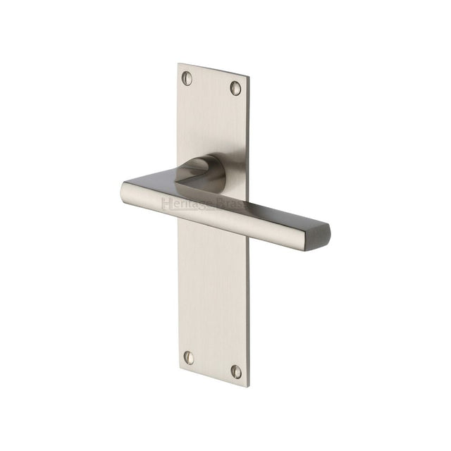 This is an image of a Heritage Brass - Door Handle Lever Latch Trident Design Satin Nickel Finish, tri1310-sn that is available to order from T.H Wiggans Ironmongery in Kendal.