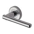 This is an image of a Heritage Brass - Door Handle Lever Latch on Round Rose Challenger Design Polished Ch, v1001-pc that is available to order from T.H Wiggans Ironmongery in Kendal.
