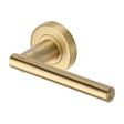 This is an image of a Heritage Brass - Door Handle Lever on Rose Challenger Design Satin Brass Finish, v1001-sb that is available to order from T.H Wiggans Ironmongery in Kendal.