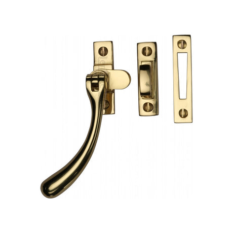 This is an image of a Heritage Brass - Casement Window Fastener Ball Design Unlacquered Brass finish, v1008-mp-hp-ulb that is available to order from T.H Wiggans Ironmongery in Kendal.