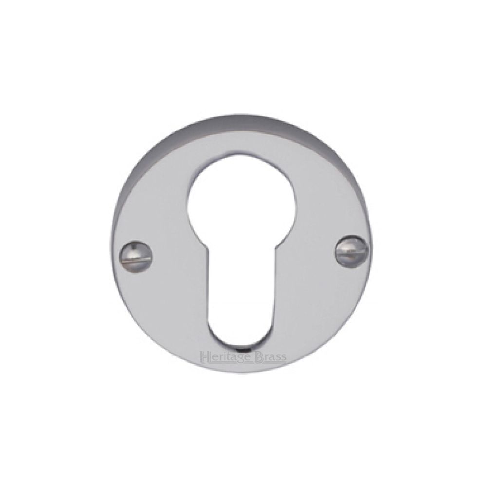 This is an image of a Heritage Brass - Euro Profile Cylinder Escutcheon Satin Chrome Finish, v1012-sc that is available to order from T.H Wiggans Ironmongery in Kendal.