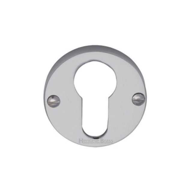 This is an image of a Heritage Brass - Euro Profile Cylinder Escutcheon Satin Chrome Finish, v1012-sc that is available to order from T.H Wiggans Ironmongery in Kendal.