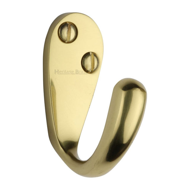 This is an image of a Heritage Brass - Single Robe Hook Polished Brass Finish, v1040-pb that is available to order from T.H Wiggans Ironmongery in Kendal.