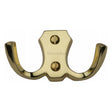 This is an image of a Heritage Brass - Double Coat Hook Polished Brass Finish, v1062-pb that is available to order from T.H Wiggans Ironmongery in Kendal.