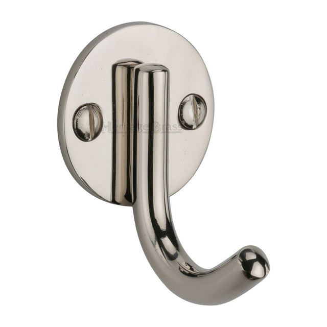 This is an image of a Heritage Brass - Single Robe Hook Polished Nickel Finish, v1064-pnf that is available to order from T.H Wiggans Ironmongery in Kendal.