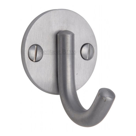 This is an image of a Heritage Brass - Single Robe Hook Satin Chrome Finish, v1064-sc that is available to order from T.H Wiggans Ironmongery in Kendal.