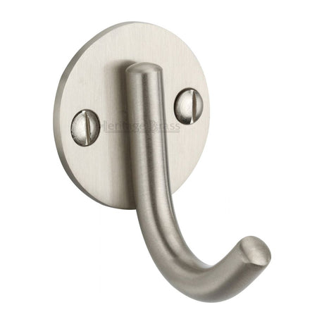 This is an image of a Heritage Brass - Single Robe Hook Satin Nickel Finish, v1064-sn that is available to order from T.H Wiggans Ironmongery in Kendal.