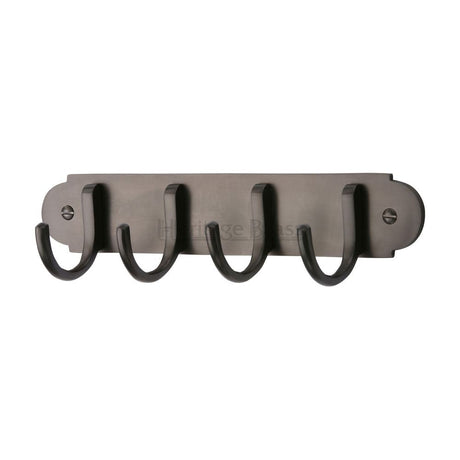 This is an image of a Heritage Brass - Coat Hooks on Plate Matt Bronze Finish, v1079-mb that is available to order from T.H Wiggans Ironmongery in Kendal.