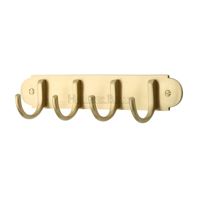 This is an image of a Heritage Brass - Coat Hooks on Plate Satin Brass Finish, v1079-sb that is available to order from T.H Wiggans Ironmongery in Kendal.