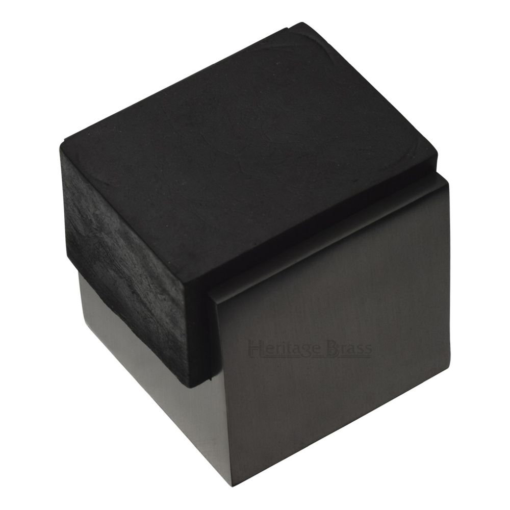 This is an image of a Heritage Brass - Door Stop Square Floor Mounted Design Matt Bronze Finish, v1082-mb that is available to order from T.H Wiggans Ironmongery in Kendal.