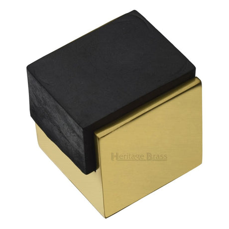 This is an image of a Heritage Brass - Door Stop Square Floor Mounted Design Polished Brass Finish, v1082-pb that is available to order from T.H Wiggans Ironmongery in Kendal.