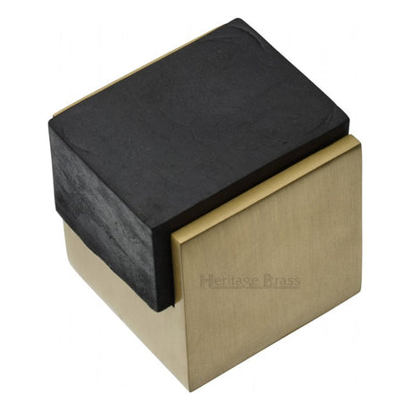 This is an image of a Heritage Brass - Door Stop Square Floor Mounted Design Satin Brass Finish, v1082-sb that is available to order from T.H Wiggans Ironmongery in Kendal.