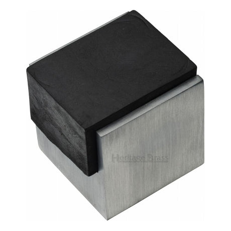 This is an image of a Heritage Brass - Door Stop Square Floor Mounted Design Satin Chrome Finish, v1082-sc that is available to order from T.H Wiggans Ironmongery in Kendal.