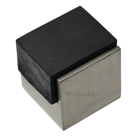 This is an image of a Heritage Brass - Door Stop Square Floor Mounted Design Satin Nickel Finish, v1082-sn that is available to order from T.H Wiggans Ironmongery in Kendal.