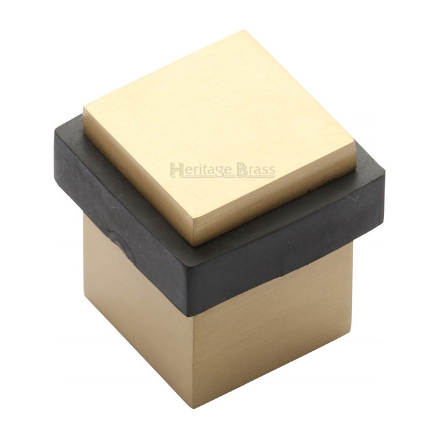 This is an image of a Heritage Brass - Door Stop Square Floor Mounted Design Satin Brass Finish, v1089-sb that is available to order from T.H Wiggans Ironmongery in Kendal.