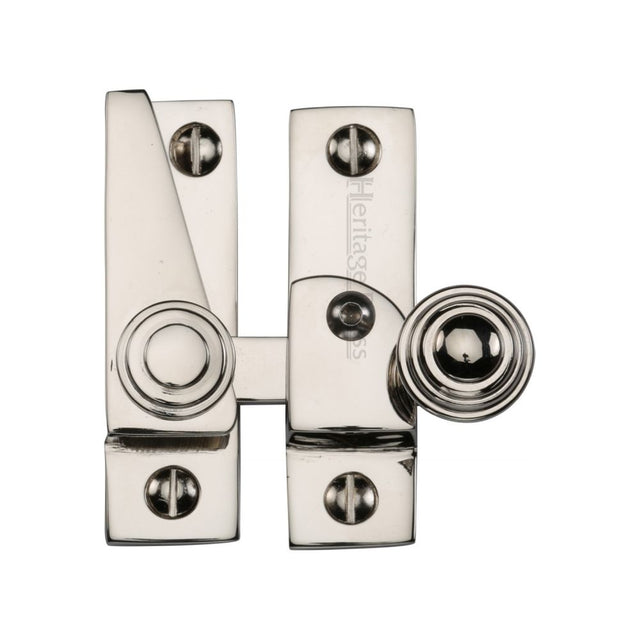 This is an image of a Heritage Brass - Sash Fastener Lockable Polished Nickel Finish, v1104l-pnf that is available to order from T.H Wiggans Ironmongery in Kendal.