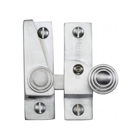 This is an image of a Heritage Brass - Sash Fastener Lockable Satin Chrome Finish, v1104l-sc that is available to order from T.H Wiggans Ironmongery in Kendal.