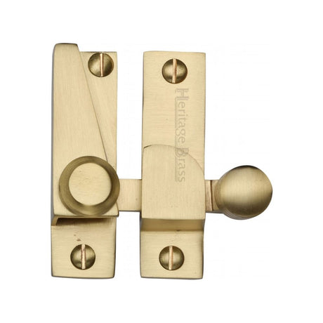 This is an image of a Heritage Brass - Sash Fastener Satin Brass Finish, v1105-sb that is available to order from T.H Wiggans Ironmongery in Kendal.
