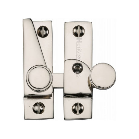 This is an image of a Heritage Brass - Sash Fastener Lockable Polished Nickel Finish, v1106l-pnf that is available to order from T.H Wiggans Ironmongery in Kendal.
