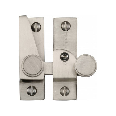 This is an image of a Heritage Brass - Sash Fastener Lockable Satin Nickel Finish, v1106l-sn that is available to order from T.H Wiggans Ironmongery in Kendal.
