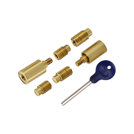 This is an image of a Heritage Brass - Sash Window Stop (pair) with key Polished Brass, v1108-pb that is available to order from T.H Wiggans Ironmongery in Kendal.