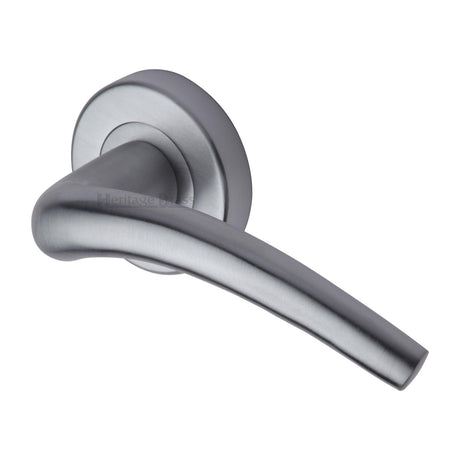 This is an image of a Heritage Brass - Door Handle Lever Latch on Round Rose Wing Design Satin Chrome finish, v1121-sc that is available to order from T.H Wiggans Ironmongery in Kendal.