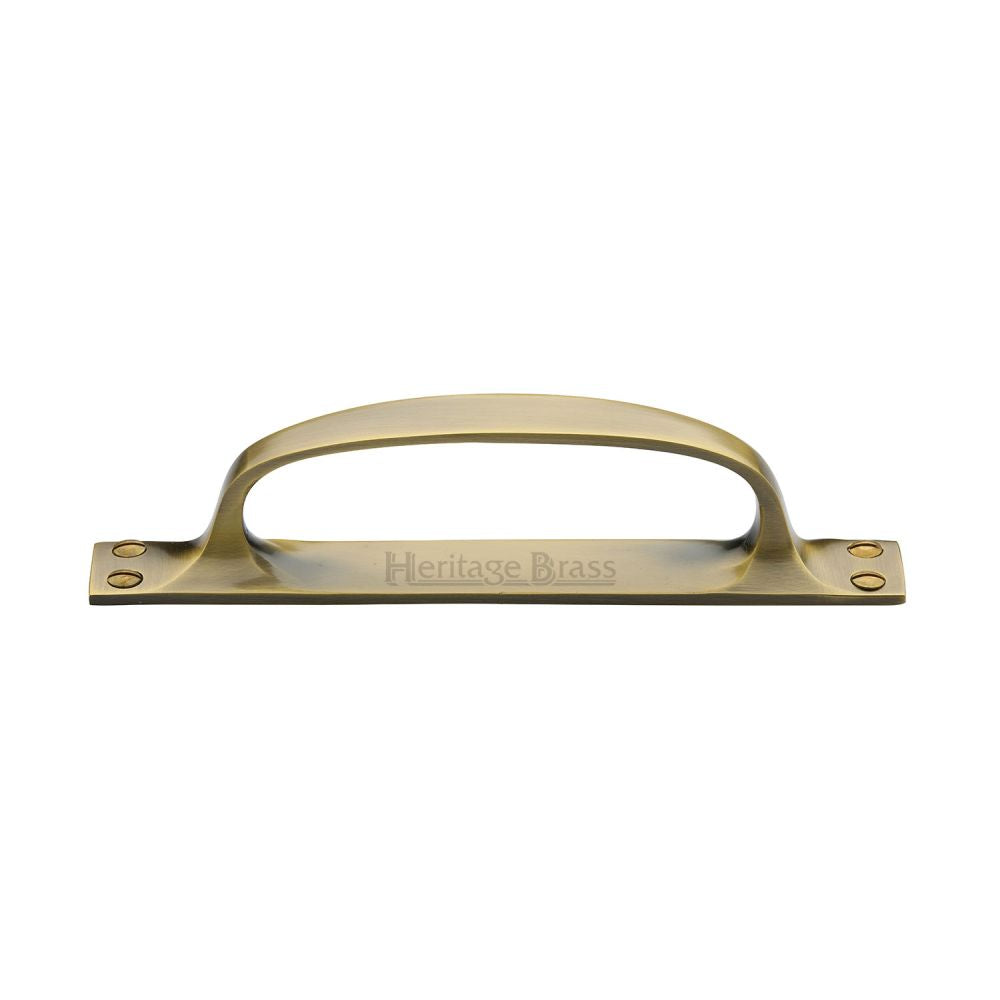 This is an image of a Heritage Brass - Pull Handle on Plate Antique Brass Finish, v1142-at that is available to order from T.H Wiggans Ironmongery in Kendal.
