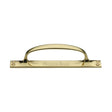 This is an image of a Heritage Brass - Pull Handle on Plate Polished Brass Finish, v1142-pb that is available to order from T.H Wiggans Ironmongery in Kendal.