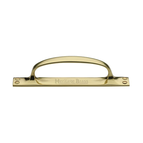 This is an image of a Heritage Brass - Pull Handle on Plate Polished Brass Finish, v1142-pb that is available to order from T.H Wiggans Ironmongery in Kendal.