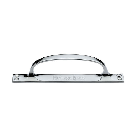 This is an image of a Heritage Brass - Pull Handle on Plate Polished Chrome Finish, v1142-pc that is available to order from T.H Wiggans Ironmongery in Kendal.