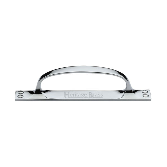 This is an image of a Heritage Brass - Pull Handle on Plate Polished Chrome Finish, v1142-pc that is available to order from T.H Wiggans Ironmongery in Kendal.