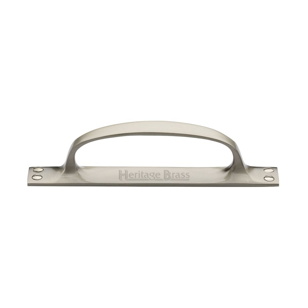 This is an image of a Heritage Brass - Pull Handle on Plate Satin Nickel Finish, v1142-sn that is available to order from T.H Wiggans Ironmongery in Kendal.