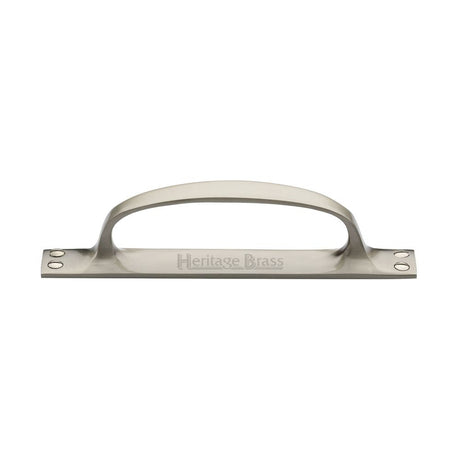This is an image of a Heritage Brass - Pull Handle on Plate Satin Nickel Finish, v1142-sn that is available to order from T.H Wiggans Ironmongery in Kendal.