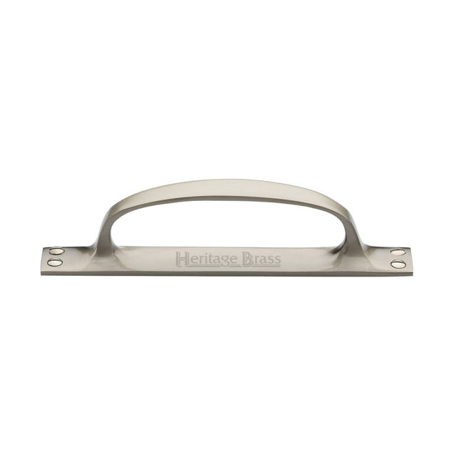 This is an image of a Heritage Brass - Pull Handle on Plate Satin Nickel Finish, v1142-sn that is available to order from T.H Wiggans Ironmongery in Kendal.