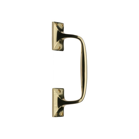This is an image of a Heritage Brass - Door Pull Handle Cranked Design 8" Polished Brass Finish, v1150-202-pb that is available to order from T.H Wiggans Ironmongery in Kendal.