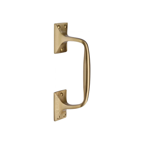 This is an image of a Heritage Brass - Door Pull Handle Cranked Design 8" Satin Brass Finish, v1150-202-sb that is available to order from T.H Wiggans Ironmongery in Kendal.