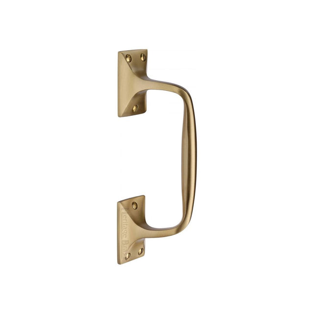 This is an image of a Heritage Brass - Door Pull Handle Cranked Design 8" Satin Brass Finish, v1150-202-sb that is available to order from T.H Wiggans Ironmongery in Kendal.