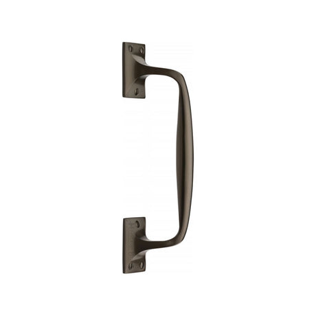 This is an image of a Heritage Brass - Door Pull Handle Cranked Design 10" Matt Bronze Finish, v1150-253-mb that is available to order from T.H Wiggans Ironmongery in Kendal.