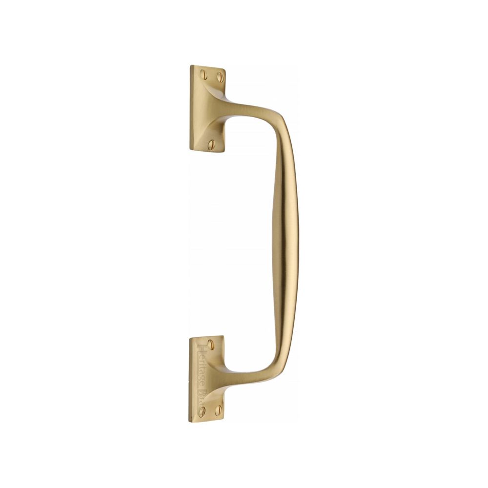 This is an image of a Heritage Brass - Door Pull Handle Cranked Design 10" Satin Brass Finish, v1150-253-sb that is available to order from T.H Wiggans Ironmongery in Kendal.