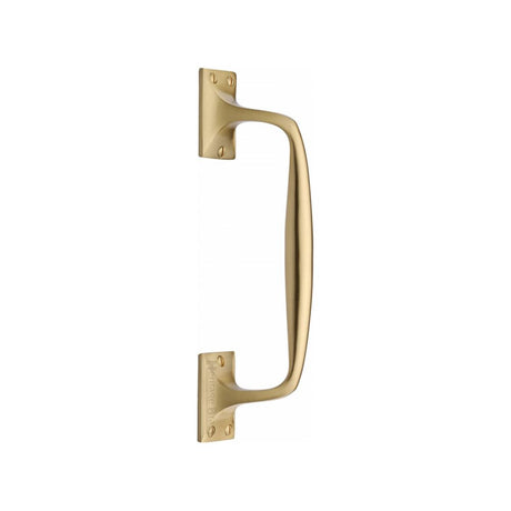 This is an image of a Heritage Brass - Door Pull Handle Cranked Design 10" Satin Brass Finish, v1150-253-sb that is available to order from T.H Wiggans Ironmongery in Kendal.