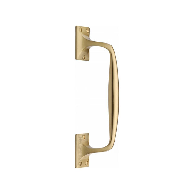 This is an image of a Heritage Brass - Door Pull Handle Cranked Design 10" Satin Brass Finish, v1150-253-sb that is available to order from T.H Wiggans Ironmongery in Kendal.