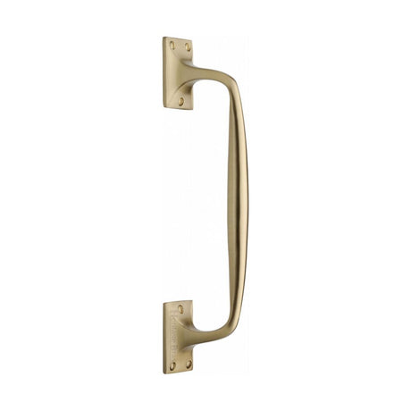 This is an image of a Heritage Brass - Door Pull Handle Cranked Design 12" Satin Brass Finish, v1150-310-sb that is available to order from T.H Wiggans Ironmongery in Kendal.