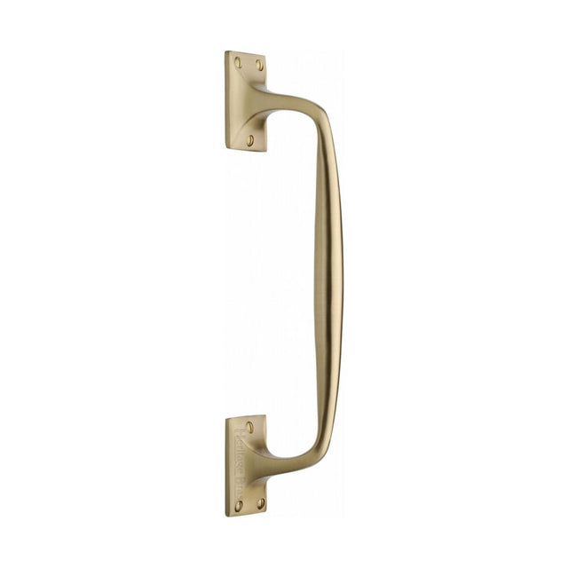 This is an image of a Heritage Brass - Door Pull Handle Cranked Design 12" Satin Brass Finish, v1150-310-sb that is available to order from T.H Wiggans Ironmongery in Kendal.