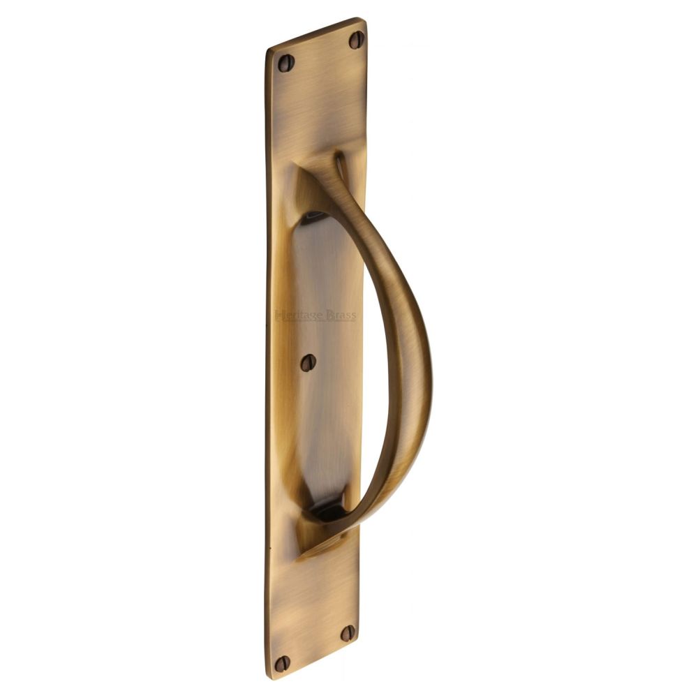 This is an image of a Heritage Brass - Door Pull Handle on Plate Antique Brass Finish, v1155-at that is available to order from T.H Wiggans Ironmongery in Kendal.