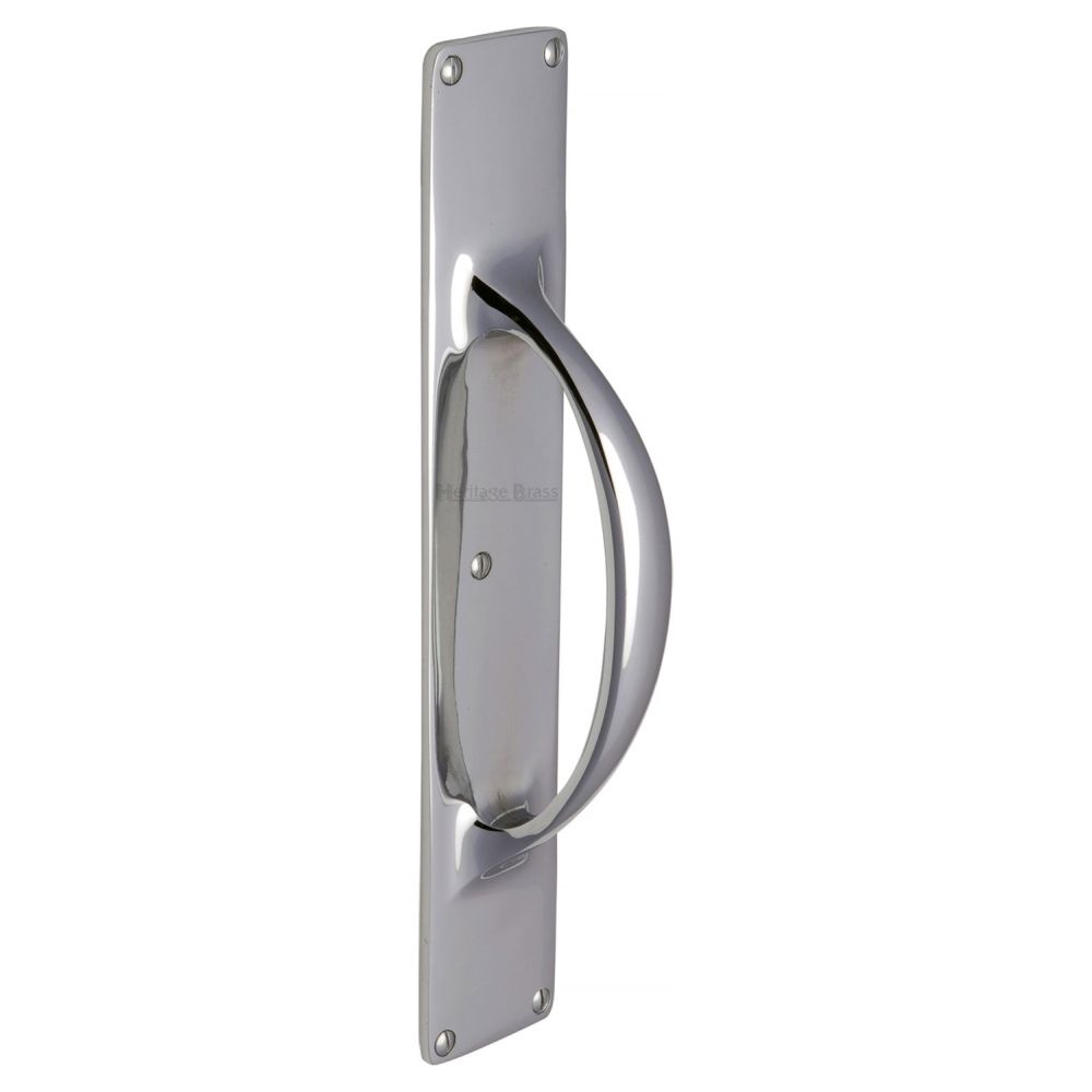 This is an image of a Heritage Brass - Door Pull Handle on Plate Polished Chrome Finish, v1155-pc that is available to order from T.H Wiggans Ironmongery in Kendal.