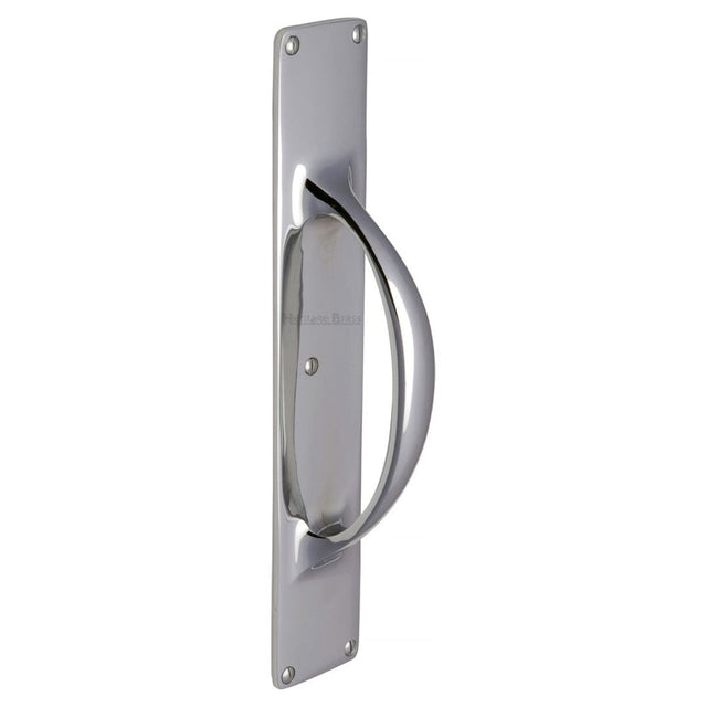 This is an image of a Heritage Brass - Door Pull Handle on Plate Polished Chrome Finish, v1155-pc that is available to order from T.H Wiggans Ironmongery in Kendal.
