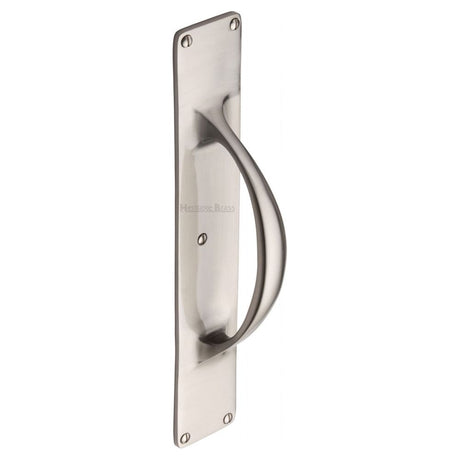 This is an image of a Heritage Brass - Door Pull Handle on Plate Satin Nickel Finish, v1155-sn that is available to order from T.H Wiggans Ironmongery in Kendal.