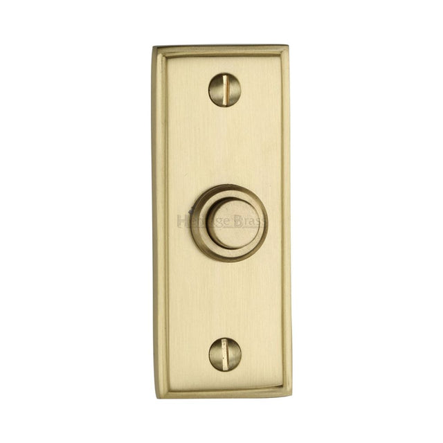 This is an image of a Heritage Brass - Bell Push 3" x 1" Satin Brass Finish, v1180-sb that is available to order from T.H Wiggans Ironmongery in Kendal.