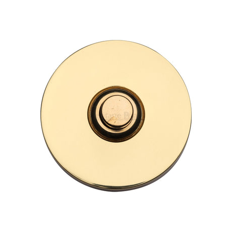 This is an image of a Heritage Brass - Round Bell Push Polished Brass finish, v1184-pb that is available to order from T.H Wiggans Ironmongery in Kendal.